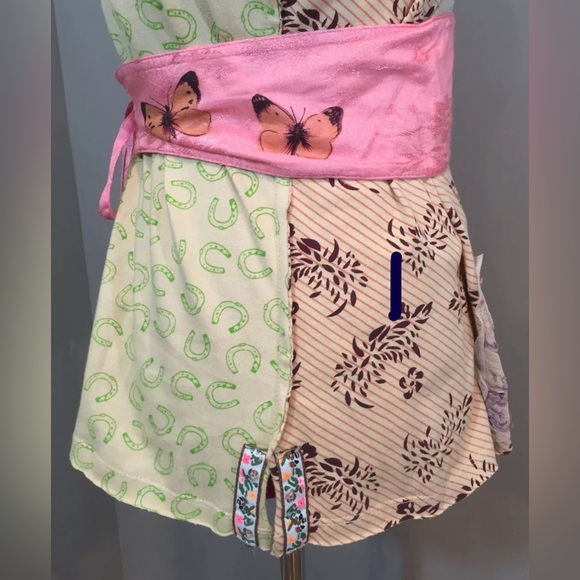 📍SOLD📍RARE FREE PEOPLE APPLIQUÉ W/PINK OBI BELT CAP SLEEVE COTTON TOP-M - Picture 7 of 10